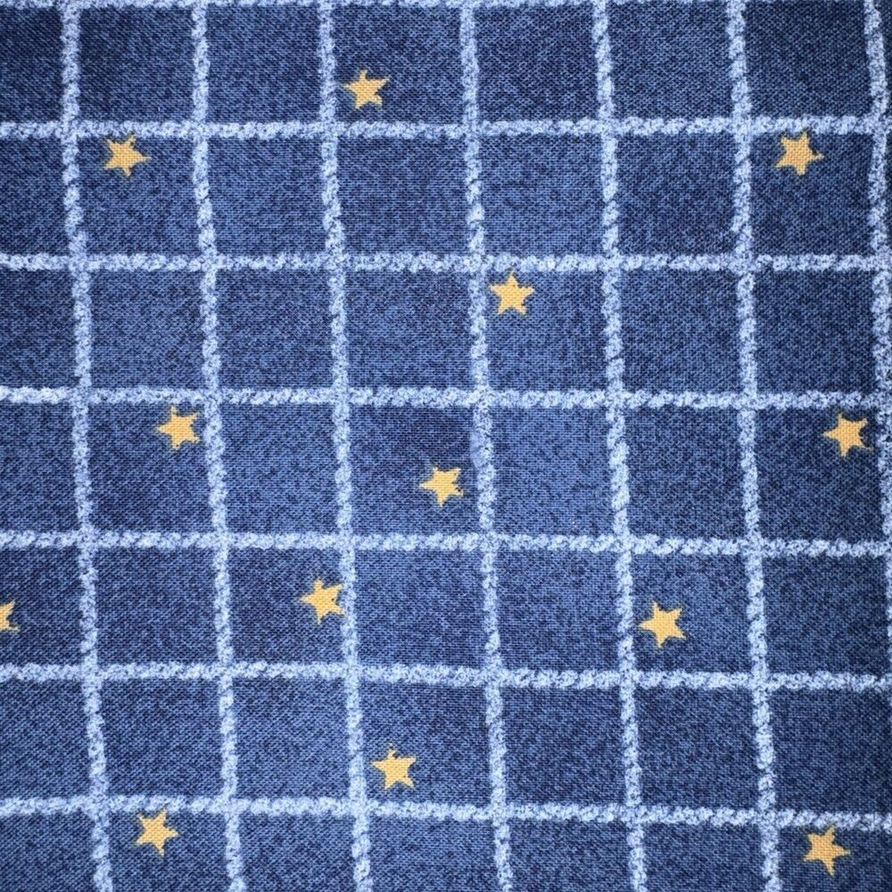 Vtg Daisy Kingdom 1997 Blue Star Print Sailor Bear Star Check Fabric 56 x 44